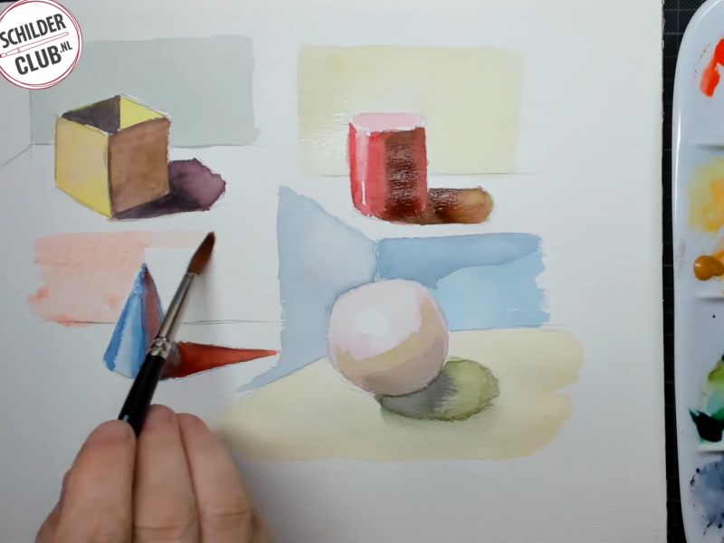 Aquarel basisvormen Lineke Lijn Schilderclub
