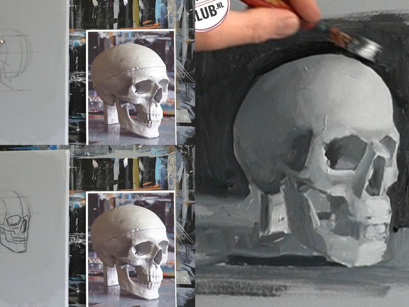 cursus portret schilderen schedel driekwart toon nagtegaal