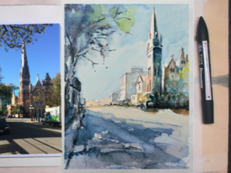 Stadsgezicht aquarel Lineke Lijn