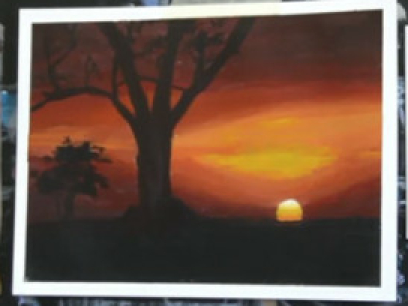 Zonsondergang met acrylverf Toon Nagtegaal