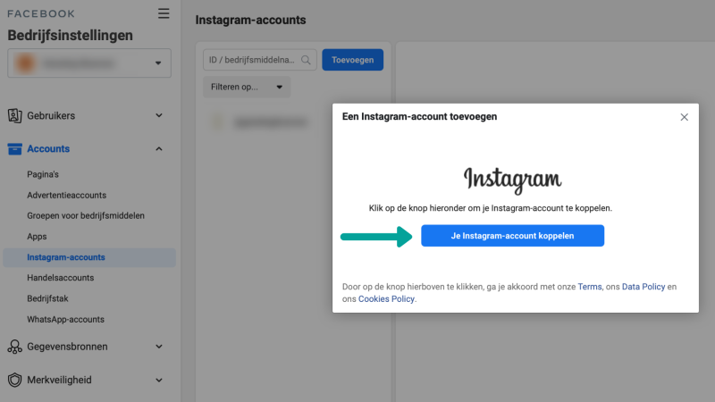 Instagram-account toevoegen Facebook Business manager