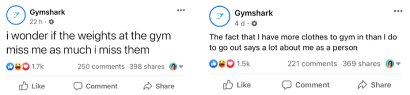Facebook posts, interactie Gymshark