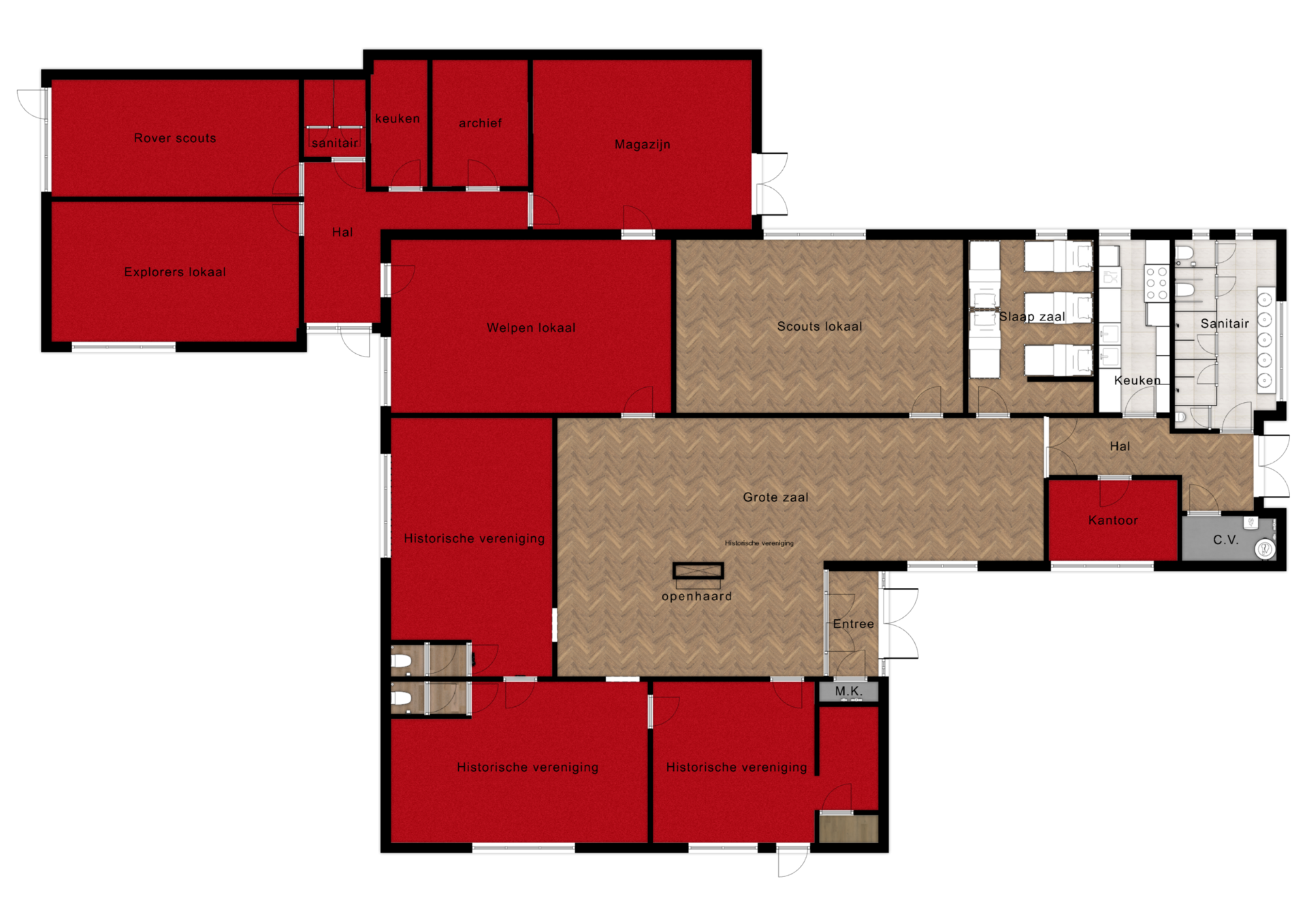 plattegrond clubgebouw verhuurbare delen