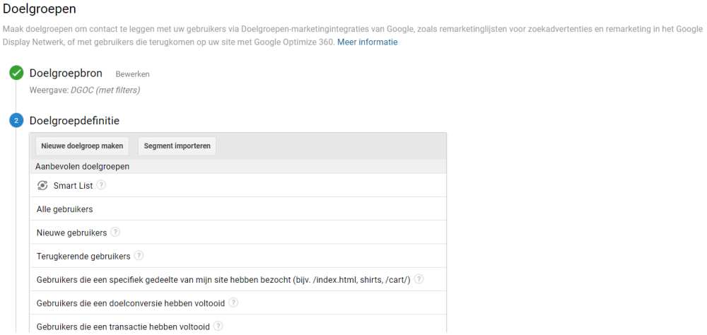 Doelgroep aanmaken voorbeeld