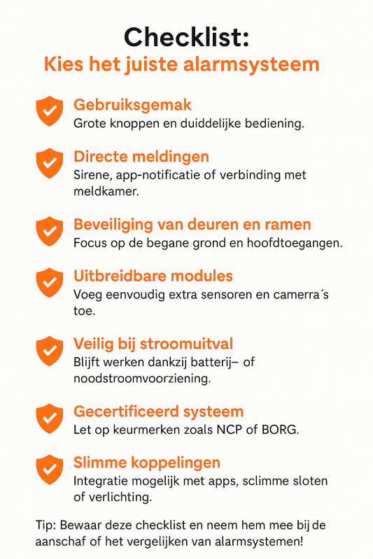 Checklist met tips voor het kiezen van een effectief alarmsysteem voor betere inbraakpreventie.