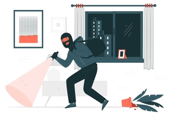 Illustratie van inbrekers als waarschuwing voor inbraakrisico bij senioren