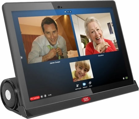 Lipa F50 senioren tablet voor eenvoudig video bellen met familie, inclusief SOS-knop.