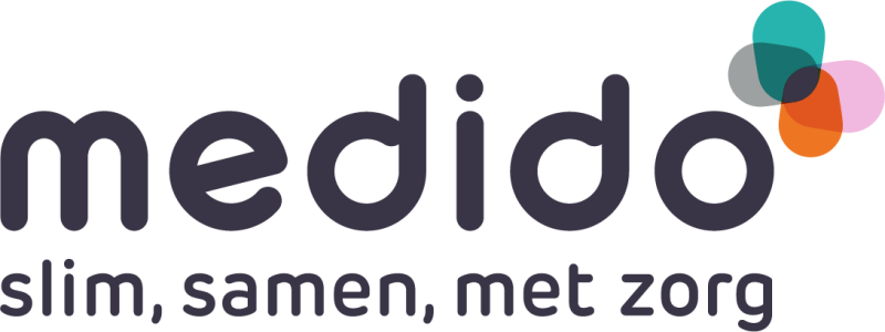 Logo van Medido met slogan slim, samen, met zorg