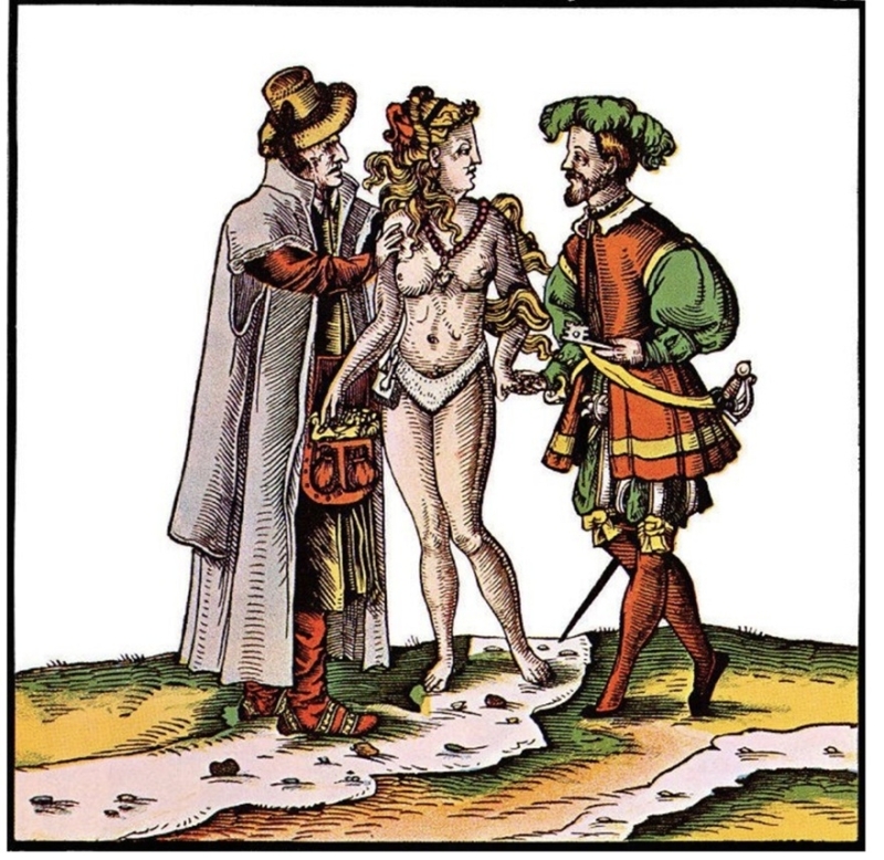 16th century print, British Museum depicting a cuckhold husband (German color edition) 16th century print, British Museum depicting a cuckhold husband (German color edition)