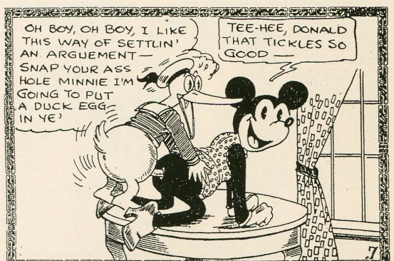 1940s sexually explicit comic 'Tijuana bible' Disney-themed. Donald and Minnie engaging in sexual intercourse