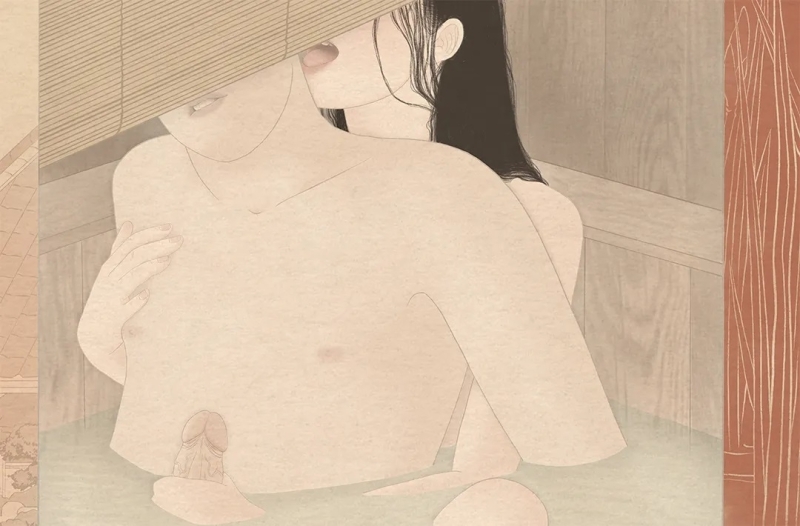 36 Views Of Mount Fuji no. 26 “Asayu (morning bath)” detail