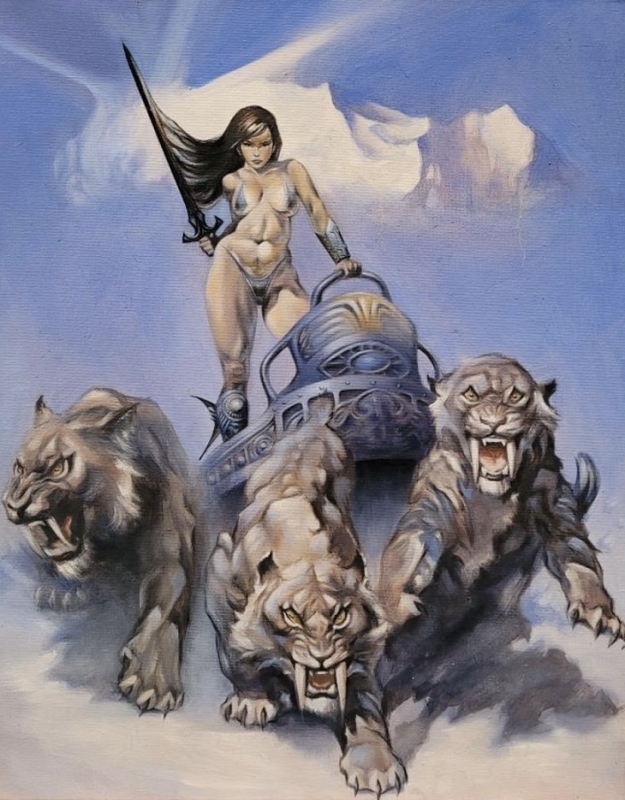 A homage to Frank Frazetta’s Silver Warrior/Huntress by artist, Dark Paragon