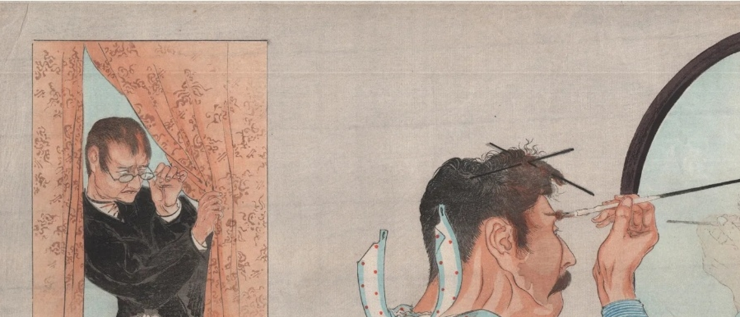 A woodblock print by Tomioka Eisen (c. 1906).