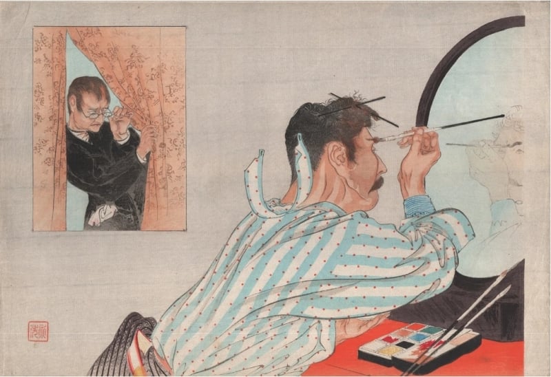 A woodblock print by Tomioka Eisen (c. 1906).