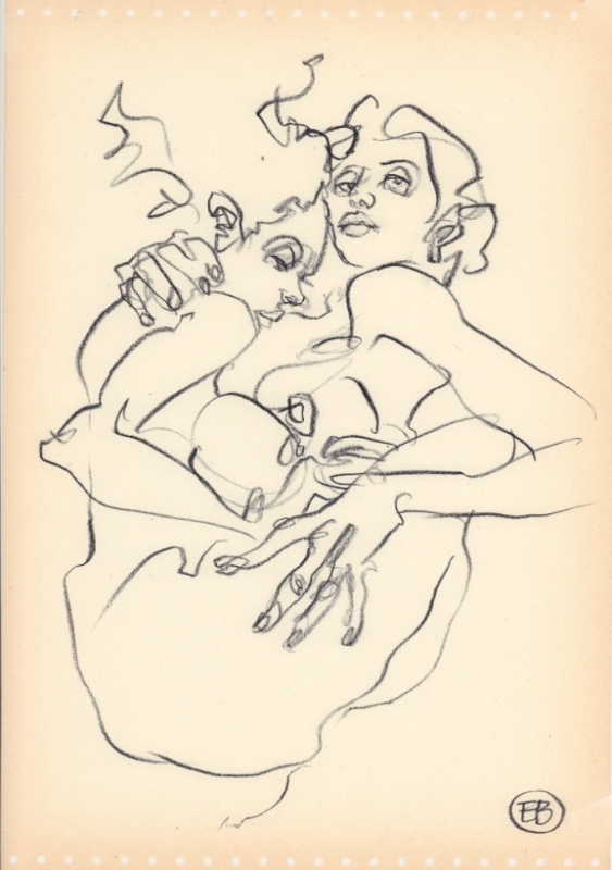 A493 Le baiser 2 (2020) Drawing, Conté on Paper by Etienne Bonnet