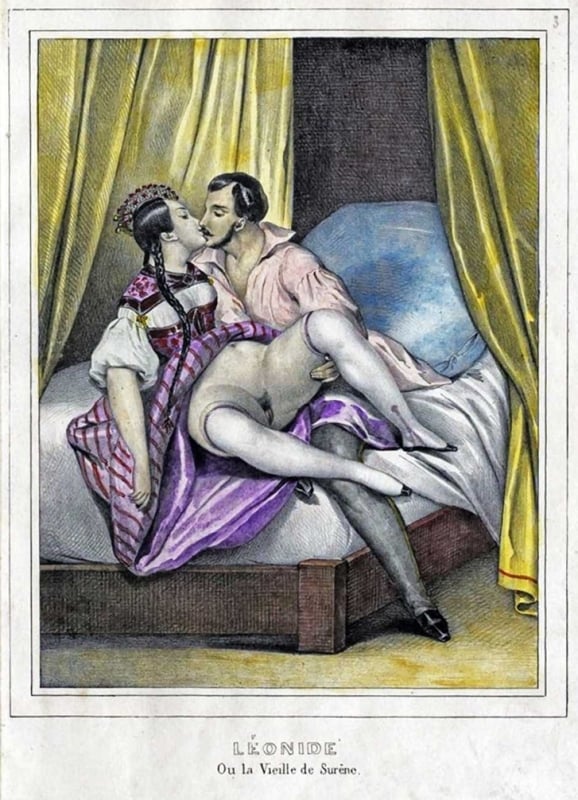 Achille Devéria, erotic art illustration La bibliothèque des romans (1840), Leonide
