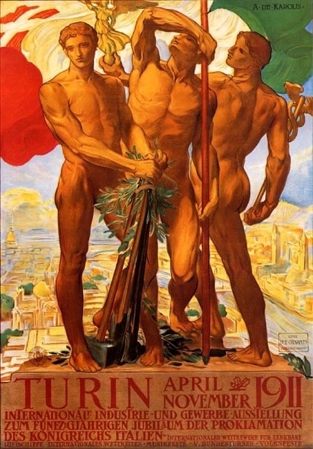 ADS Vintage Homoerotic 1911 Adolfo De Karolis (1874-1928)  Esposizione 1911 Turin, Italy Homoerotic poster.