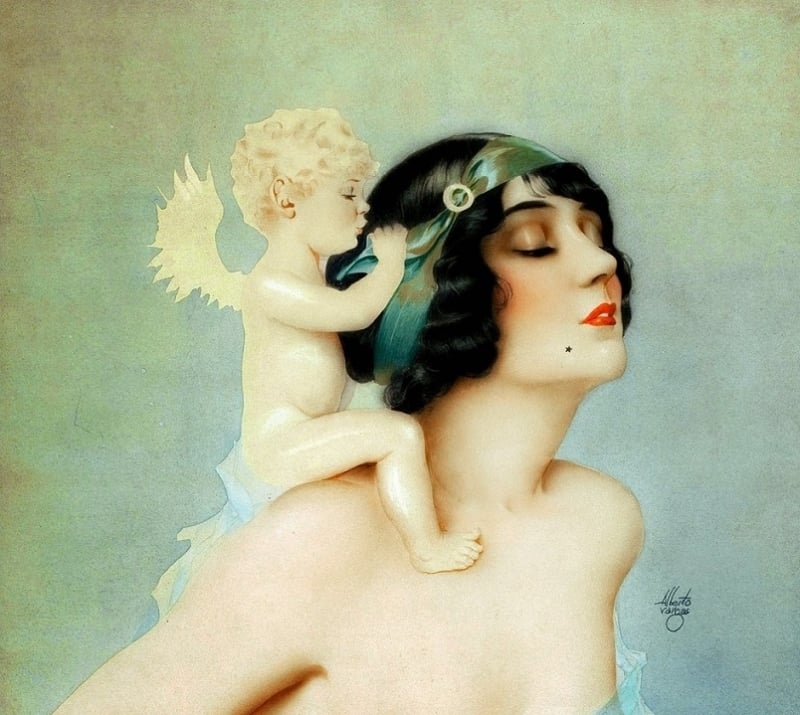 Alberto Vargas pin up with cherub