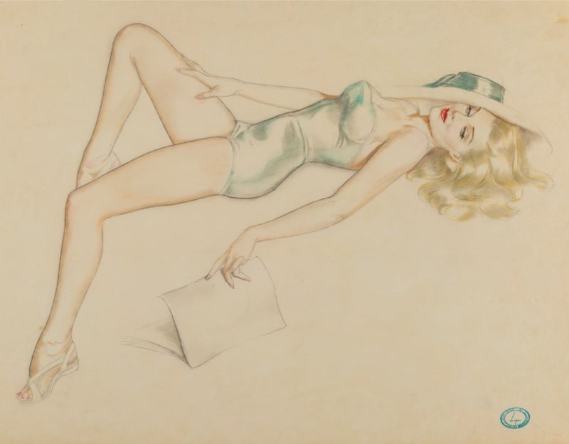 Alberto Vargas, Seductive Platinum Blond Hair and Blue Eyed Pin Up, ca. 1950s