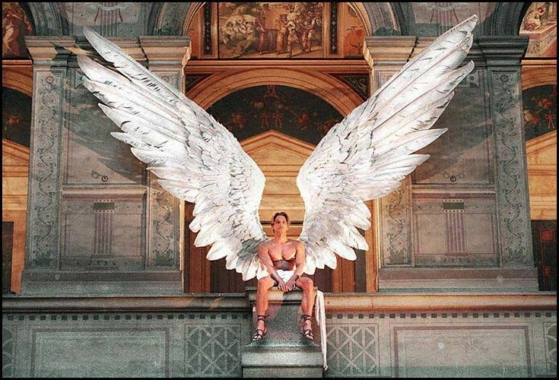 Alexander McQueen for Givenchy, Spring 1997, balcony of the Ecole des Beaux-Arts during Givenchy's  Haute Couture show