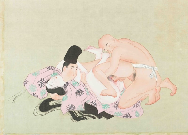ancient Japanese erotic painting depicting gay aristocrats