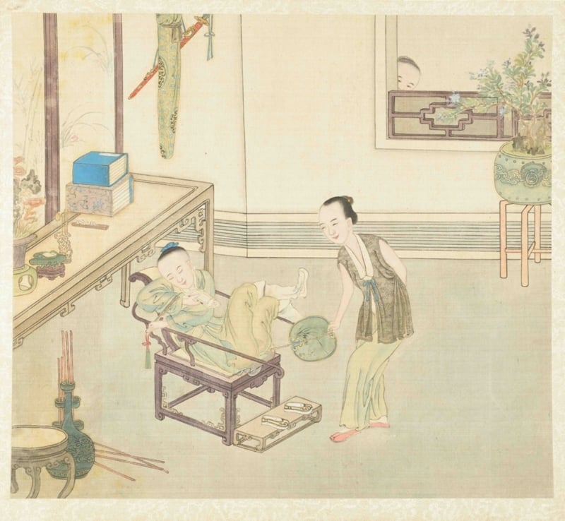 antique Chinese erotic painting depicting gay activity