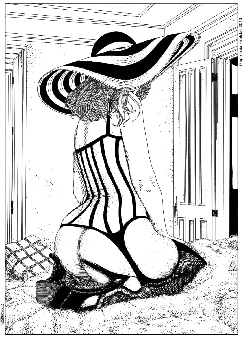 Apollonia Saintclair black and white hat