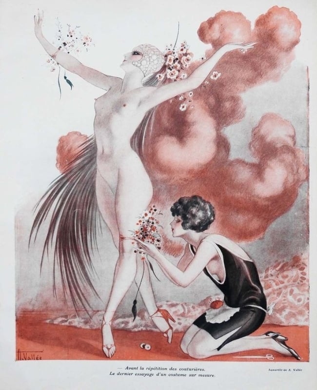 Avant la repetition des coutourieres, Armand Vallée (1884 – 1960). Paris Plaisirs No. 48,1926