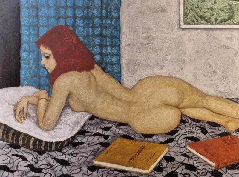 bela czene Nude with books