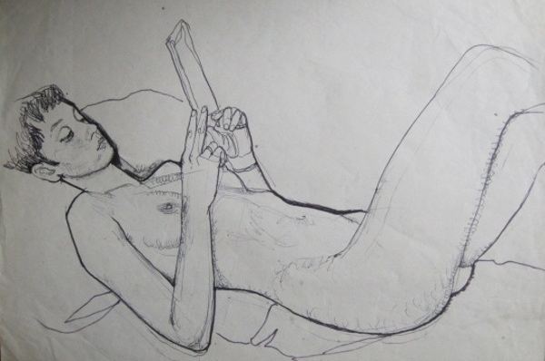 bela czene Reading nude, sketch