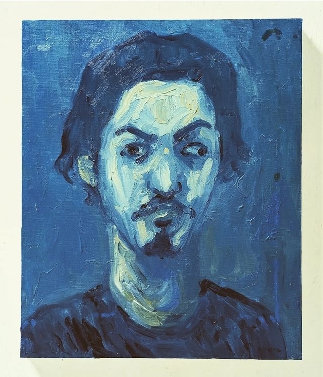 blue self-portrait by Masaya Yoshioka
