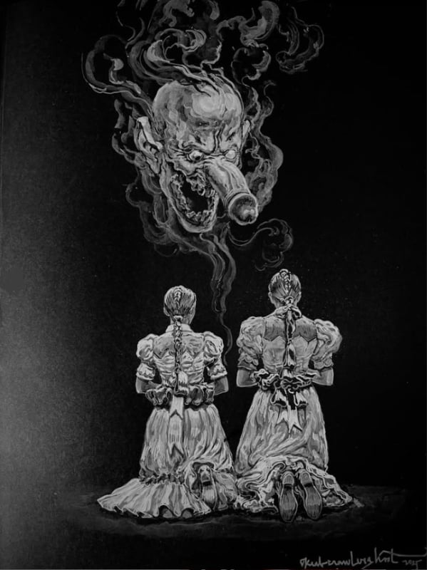 Book commission (July 2025) Phallus spirit and two tied girls by KerbCrawlerGhost