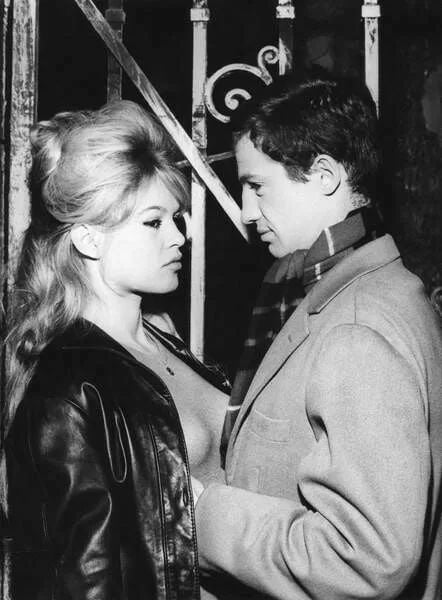 Brigitte Bardot and actor Jean-Paul Belmondo during the filming of the 1960 French drama La Vérité (The Truth), directed by Henri-Georges Clouzot
