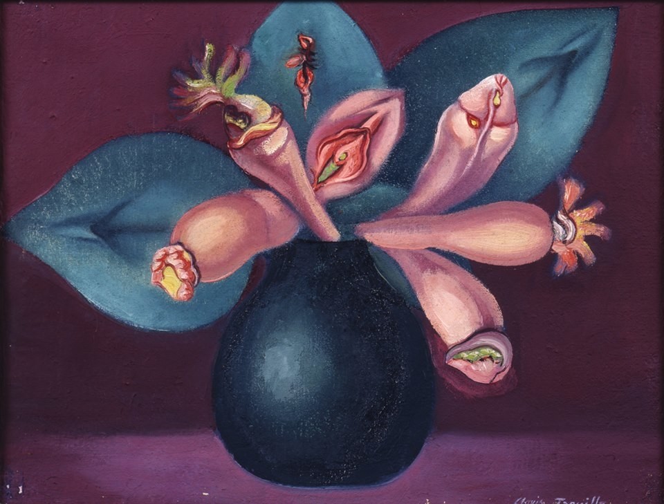 vase with phallus and vulva-shaped flowers by Clovis Trouille