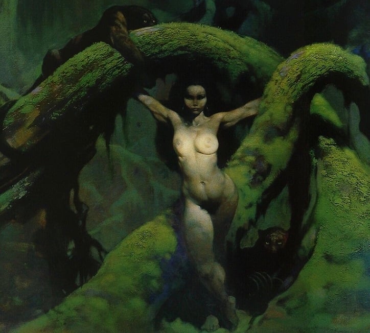 cat girl close up frank frazetta