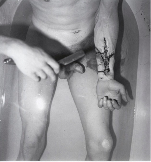 chained man peeing man Self-portrait, Peter Christopherson suicide in bath photo