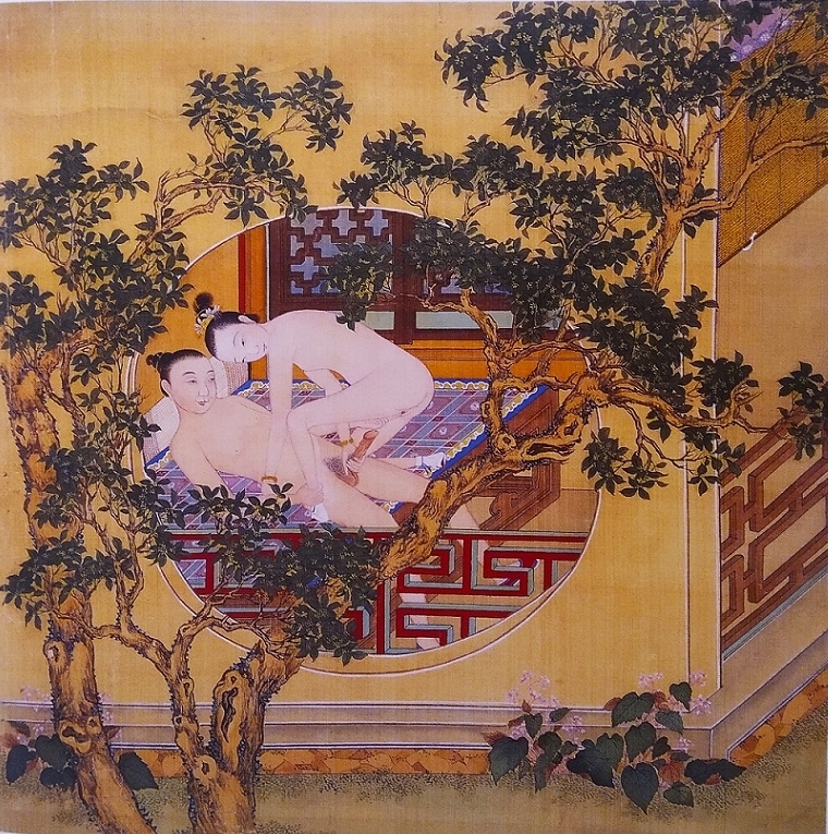 Chinese erotic silk painting moon gate