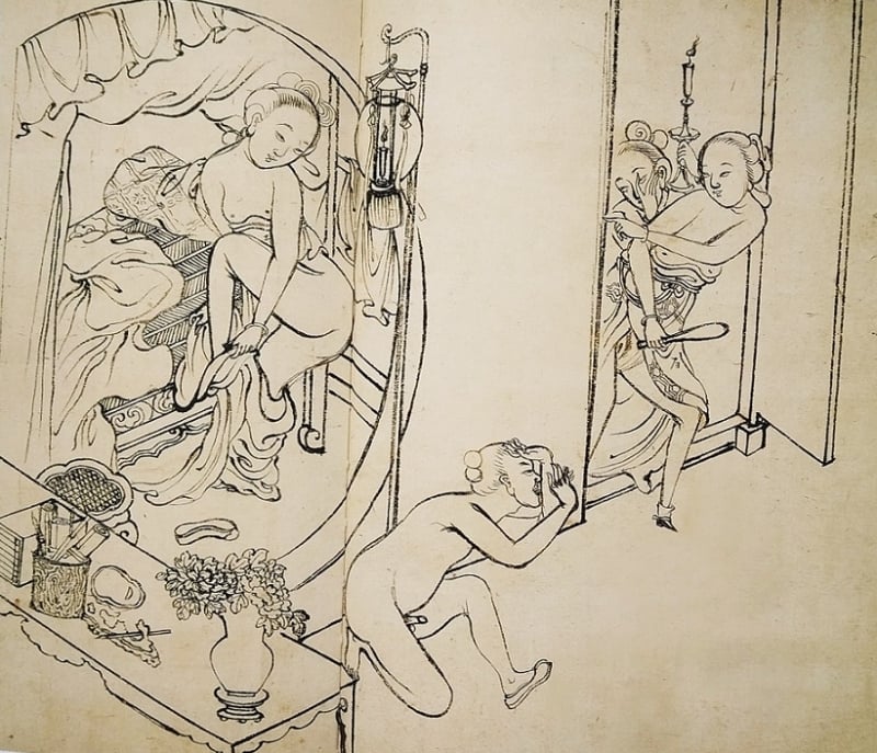 Chinese ink drawing erotic caught in the act