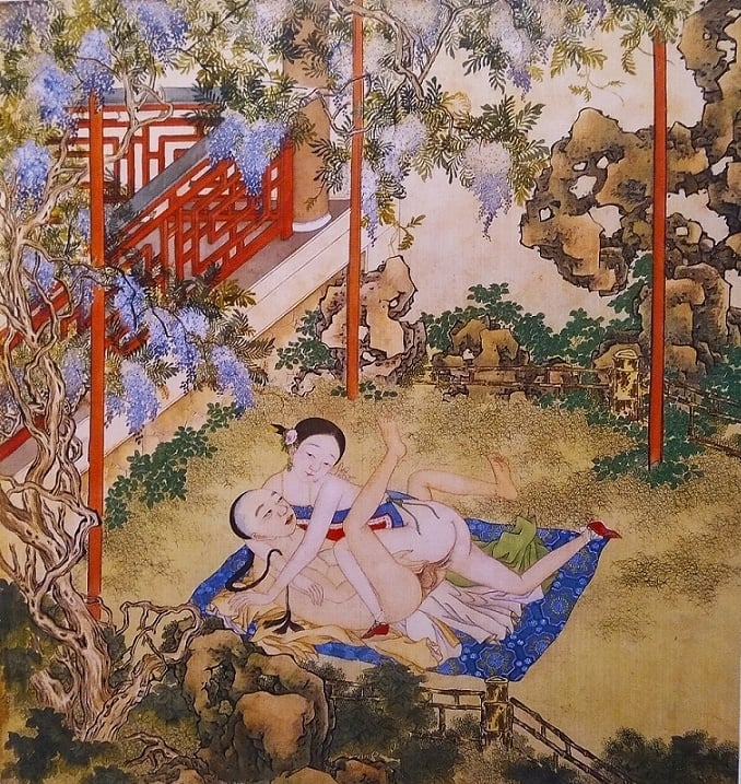 Chinese painting lovemaking in the garden