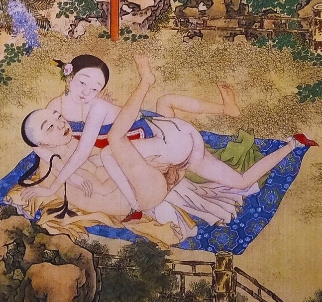 Chinese painting lovemaking in the garden detail
