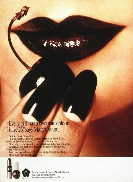 Choosy Her Cherry Lipstick and Nail Colour by Mary Quant Advertisement Poster 1970