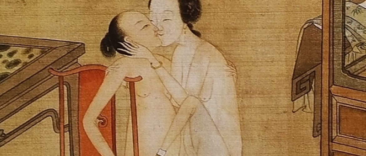 18th Century Chinese Album of 12 Paintings on Silk with Intimate Encounters