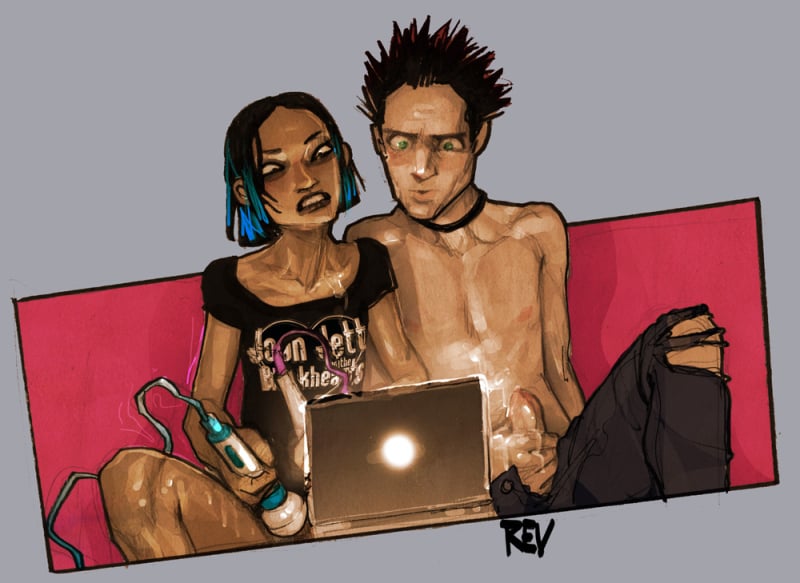 couple playing with theirselves while watching porn on their laptop