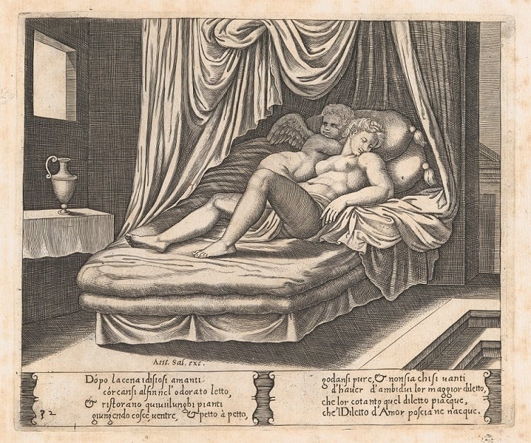 Cupid and Psyche on a nuptial bed