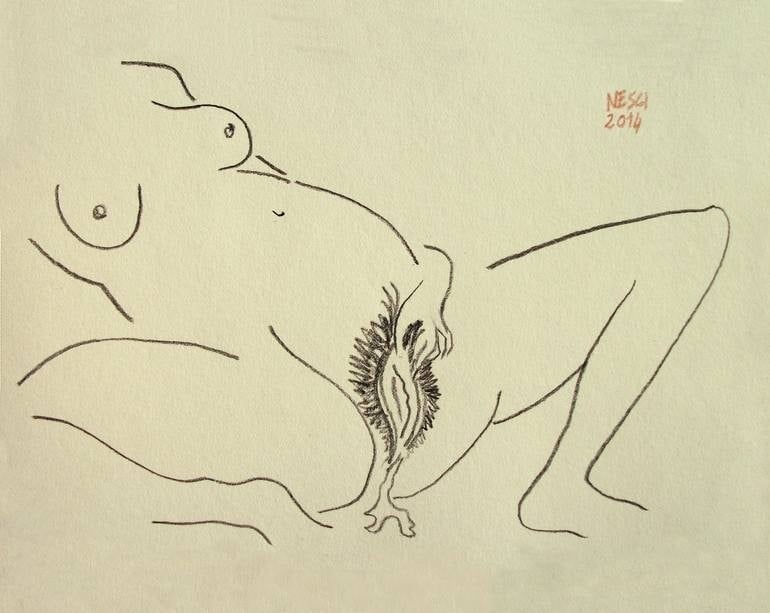 Curvy Erotic Nude Girl Masturbating(Charcoal and graphite drawing of nude European and Asian girls series), 2014 by Alessandro Nesci