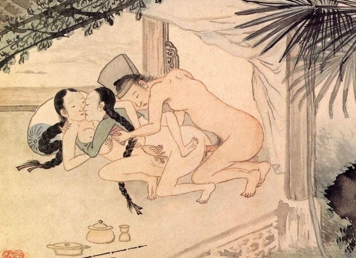 Danwon. Cloud Rain Pictures. Threesome consisting of two courtesans and a scholar, detail