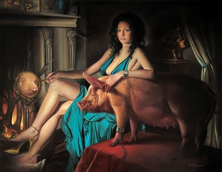 David Bowers female with pig