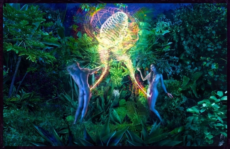 David LaChapelle, Adam and Eve, 2017. Hand Painted Negative-Pigment Print,