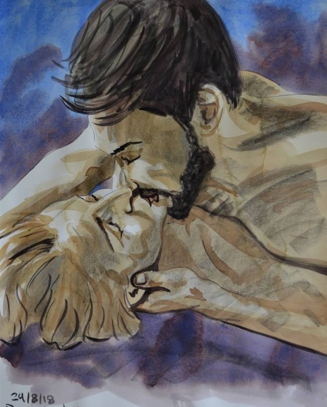 David Murphy, The Kiss, 2018, Watercolour and Conte Crayon on Arches 140lb Watercolour Paper David Murphy, The Kiss, 2018, Watercolour and Conte Crayon on Arches 140lb Watercolour Paper