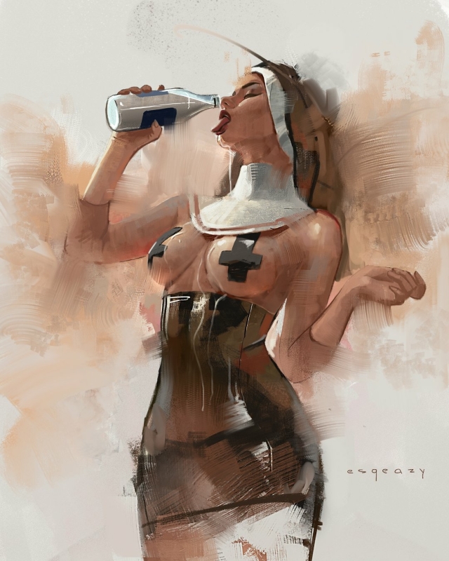 drinking nun by esqeazy